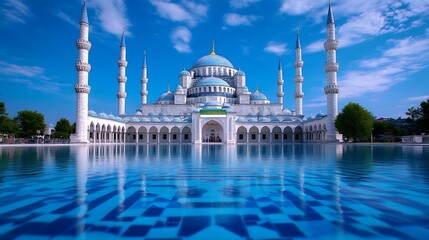 Visit the Blue Mosque in Istanbul, Turkey, an iconic structure with its intricate blue tiles and towering minarets. 