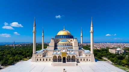 Naklejka premium Visit the Hagia Sophia in Istanbul, Turkey, a masterpiece of Byzantine architecture that has served as both a church and a mosque. 
