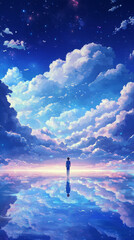 Sea Reflecting Clouds in the Sky, Aerial View, Aesthetic 4K Phone Background Wallpaper