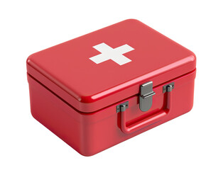 Red medical emergency box with white cross symbol, cut out