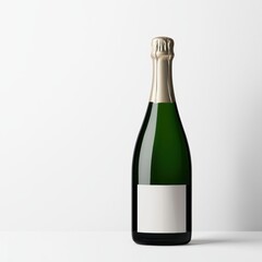 A bottle of champagne is sitting on a table