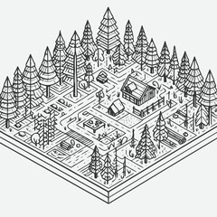 line art isometric of jungle