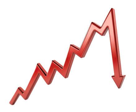 Red downward arrow graph showing falling trend, cut out