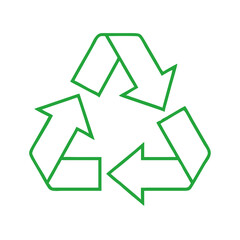 Green Recycling Symbol Line Icon on Transparent Background