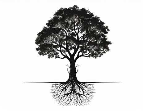 recommend clip art: schwarze Silhouette Kontrast Baum mit Wurzeln Icon, isoliert auf weißen Hintergrund, Freisteller 