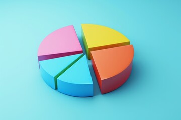 Obraz premium A pie chart in bright, vivid colors on a cyan background, showcasing a modern approach to data representation.