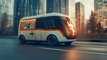 Fototapeta premium Autonomous Ambulance Driving Through City