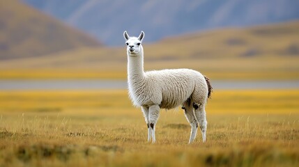 Fototapeta premium White Alpaca in a Mountain Meadow