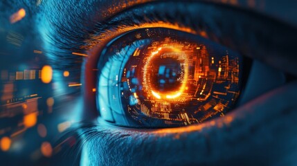 Eye of futuristic and Innovative Imagery AI and Automation use of artificial intelligence and automation in business processes, illustrating efficiency and productivity enhancements