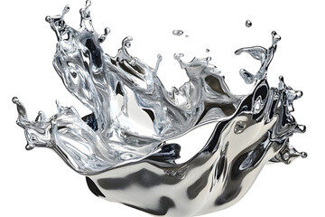  3d Molten silver splash isolated on transparent background