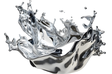  3d Molten silver splash isolated on transparent background