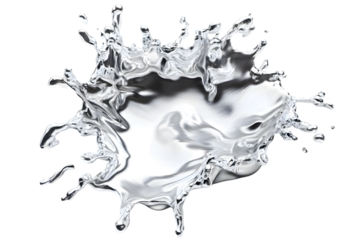  3d Molten silver splash isolated on transparent background