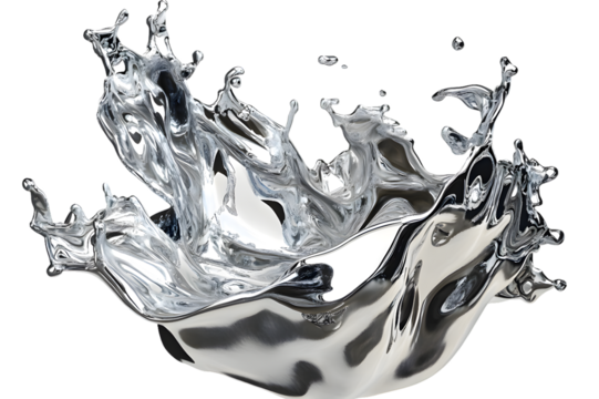  3d Molten silver splash isolated on transparent background