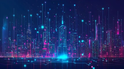 Fototapeta premium Futuristic Cityscape Showcasing Technology-Driven Urban Transformation