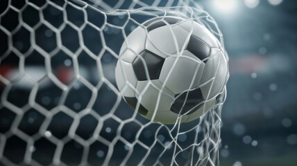 Soccer ball hitting the net in an exciting goal moment