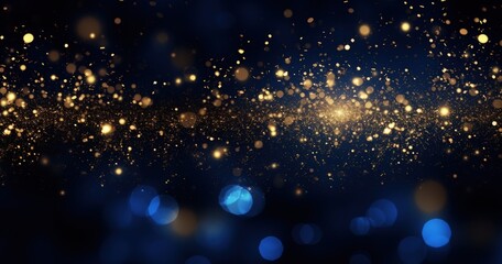Fototapeta premium A mesmerizing display of golden and blue bokeh lights against a dark background, perfect for festive or celebratory themes.