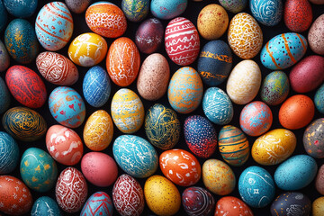 Fototapeta premium Colorful Background of Easter Egg Collection, Easter Celebration