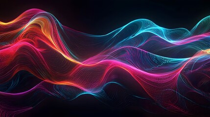 Obraz premium Glowing Neon Waves of Light Cascading Across a Vivid Digital Art Background