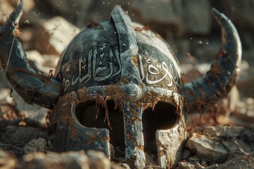 ai generative viking helmet with arabic writing