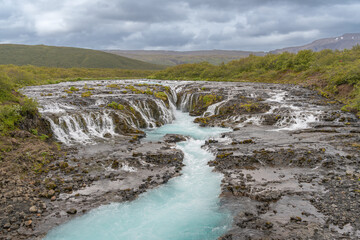 The view of Brúarfoss, ('Bridge Falls') waterfall in Iceland.