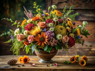 Wild floral free spirited artistic arrangement