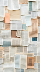 Scattered book pages and colored paper pieces arranged in layers, symbolizing creativity, literature, and information in a dynamic collage.