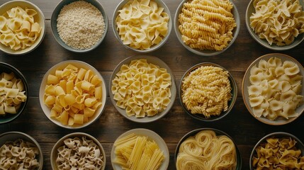 Overhead view of a variety of different types of pasta