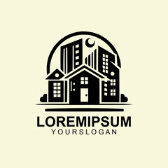 Fototapeta premium A logo for a real sale store with a house in the background