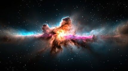 Fototapeta premium A panoramic view of a nebula, its intricate patterns and colors revealing the processes of star formation and cosmic evolution.