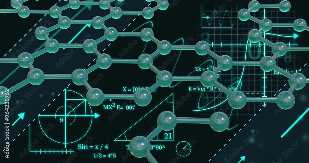 Wall mural Molecular structure and mathematical equations, scientific data processing