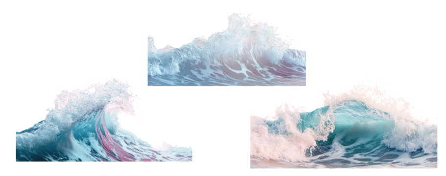Set of Dynamic Ocean Wave in Motion Isolated on transparent Background, PNG file, graphic resources,