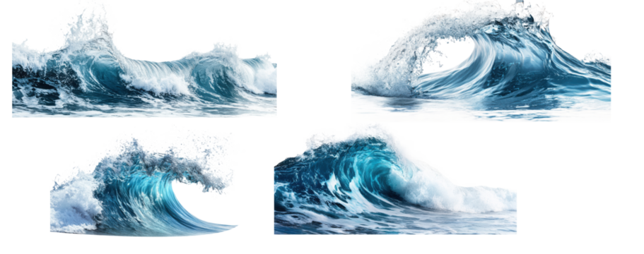 Set of Dynamic Ocean Wave in Motion Isolated on transparent Background, PNG file, graphic resources,