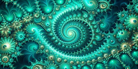 Abstract celestial fractal designs in turquoise and green hues, perfect for wallpaper and backgrounds