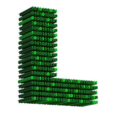 3D isometric letter L font made from binary code digits on transparent background PNG