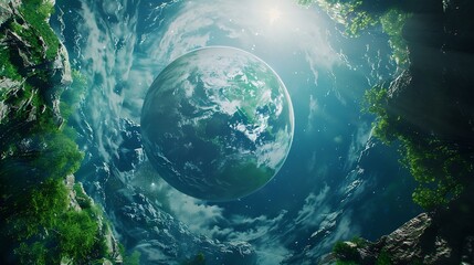 Fototapeta premium Glass globe in green grass background