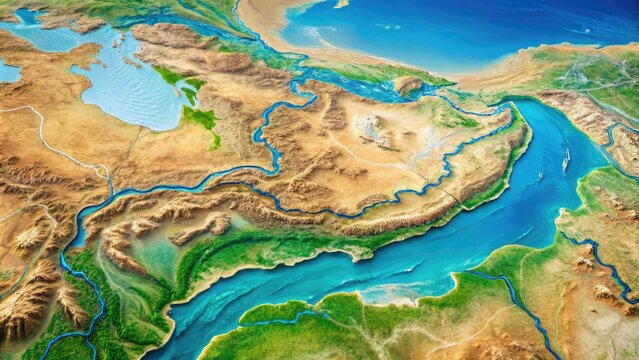 Aerial View Of Amu Darya River Highlighted On A Geographical Map Of Central Asia