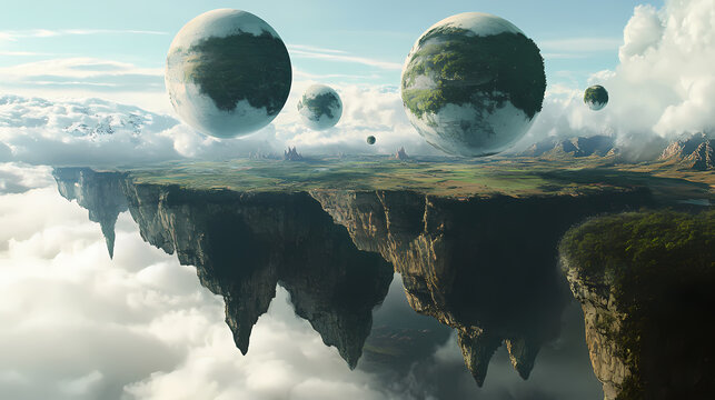 A parallel universe where gravity behaves differently allowing for floating landscapes. Parallel Universe. Illustration