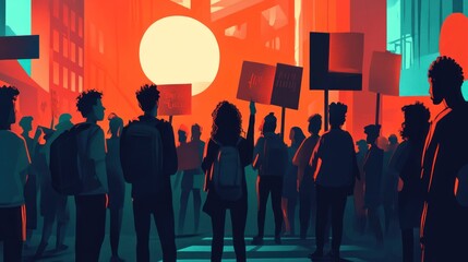 Protestors Gathering in Urban Setting