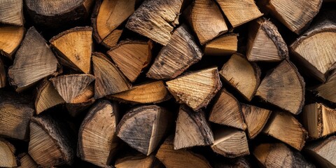 Fototapeta premium Beautifully Stacked Firewood Logs for Outdoor Living Spaces and Efficient Heating Solutions
