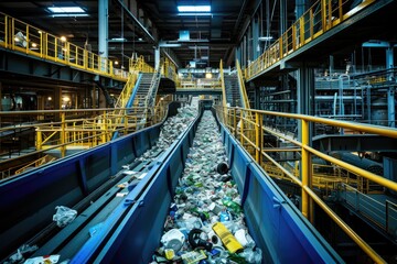 Fototapeta premium Conveyor belt with waste in recycling plant