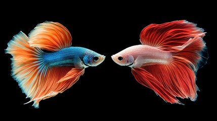 Fototapeta premium Two betta fish, siamese fighting fish Halfmoon betta 