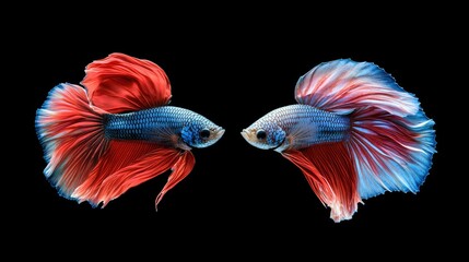 Fototapeta premium Two betta fish, siamese fighting fish Halfmoon betta 