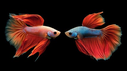 Fototapeta premium Two betta fish, siamese fighting fish Halfmoon betta 
