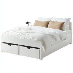 IKEA White Bed Frame with Built-in Storage - Scandinavian Design