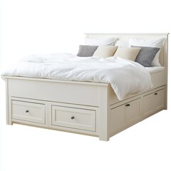 White IKEA Bed Frame with Built-in Storage - Scandinavian Style
