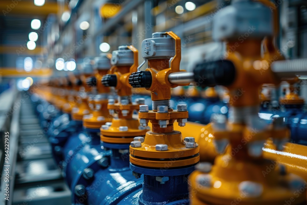 Poster Industrial valves controlling pressure and flow in a pipeline system