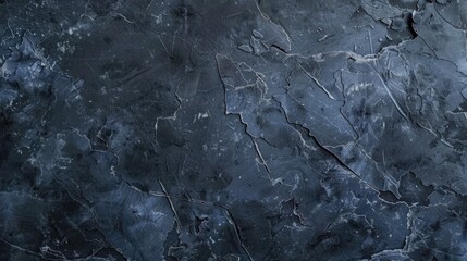 Fototapeta premium A dark blue wall with a rough texture. The wall is covered in cracks and has a worn appearance