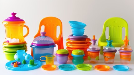 Feeding Supplies: Bottles, a bottle warmer, and a high chair for baby feeding, along with bibs and burp cloths to make feeding time easier and cleaner.

