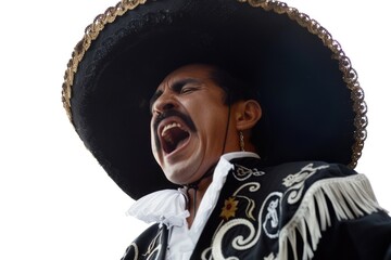 A man in a sombrero and a white shirt is making a funny face and laughing. The image conveys a lighthearted and humorous mood