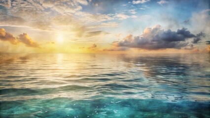 Fototapeta premium Serene ocean view at sunset with vibrant colors and calm waters.